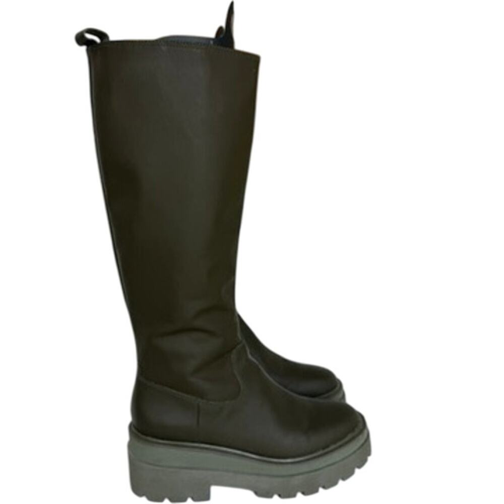 SCHUTZ Florence Lug Sole Platform Knee High Boots Olive Green Rubber Women 8.5B